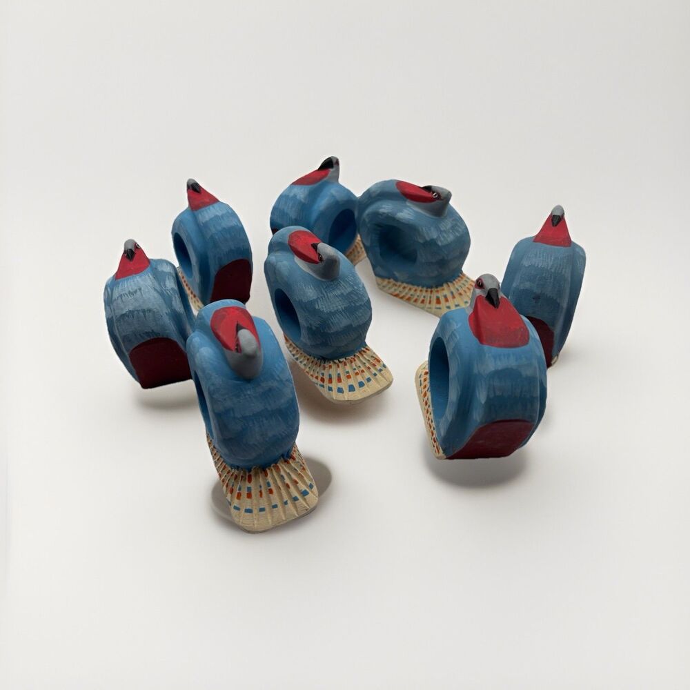 8 Vintage  Ceramic Turkey Napkin Rings  Hand Painted Thanksgiving Fall